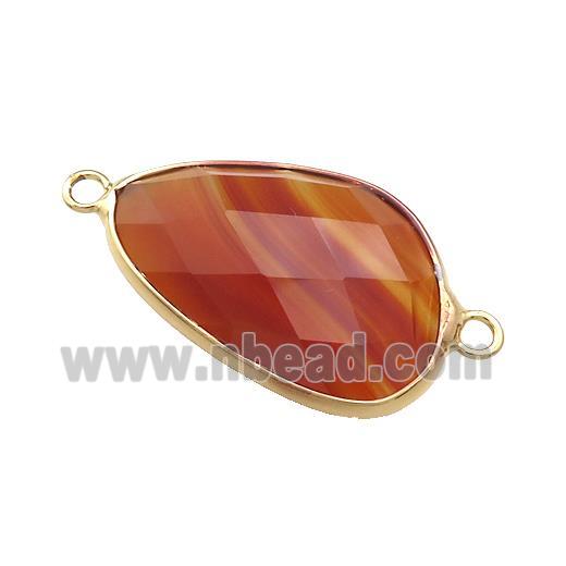 Natural Agate Triangle Connector Red Dye Faceted Gold Plated