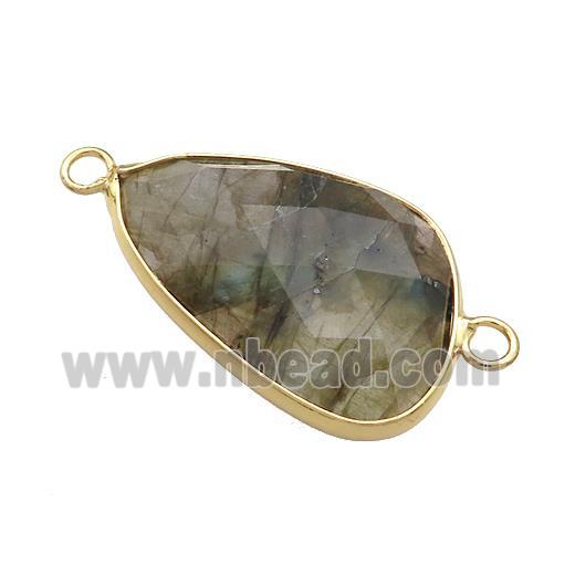 Natural Labradorite Triangle Connector Faceted Gold Plated