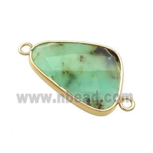 Natural Green Australian Chrysoprase Triangle Connector Faceted Gold Plated