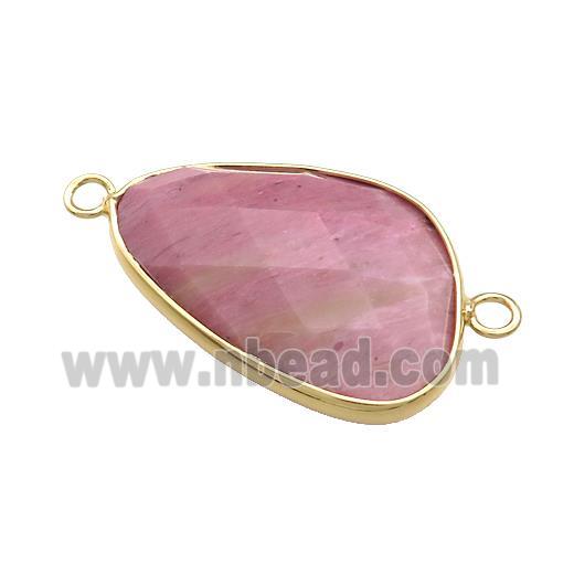 Pink Wood Lace Jasper Triangle Connector Faceted Gold Plated