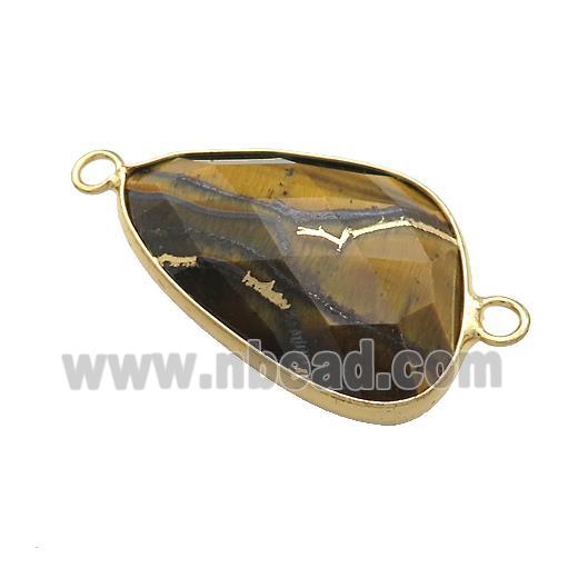 Natural Tiger Eye Stone Triangle Connector Faceted Gold Plated
