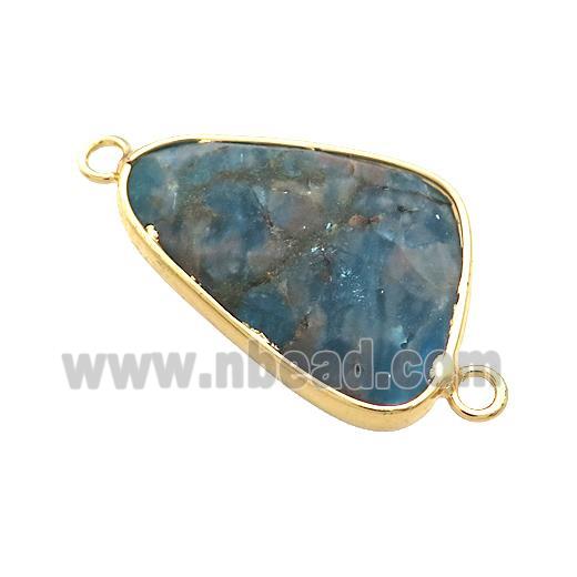Natural Blue Apatite Triangle Connector Faceted Gold Plated