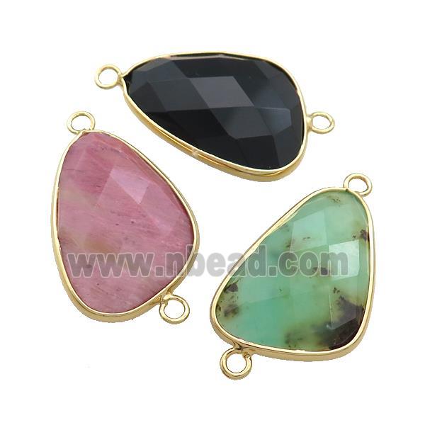 Mixed Gemstone Triangle Connector Faceted Gold Plated