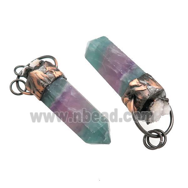 Natural Fluorite Bullet Pendant With Druzy Antique Red Multicolor