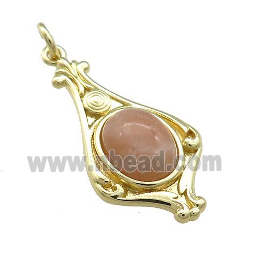 Copper Pendant Pave Peach Moonstone Gold Plated