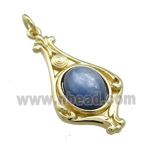 Copper Pendant Pave Blue Kyanite Gold Plated