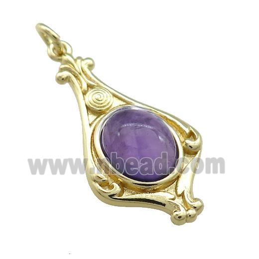 Copper Pendant Pave Purple Amethyst Gold Plated