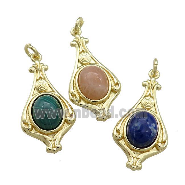 Copper Pendant Pave Gemstone Gold Plated Mixed