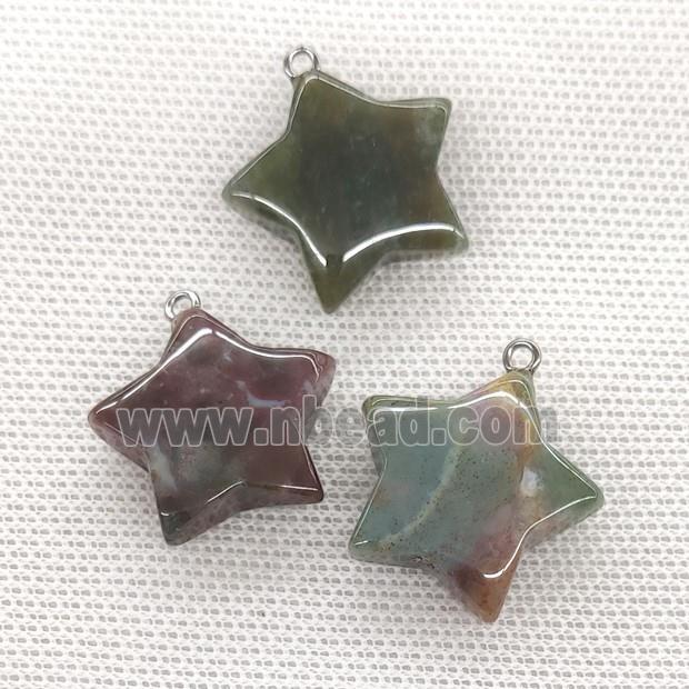 Natural Indian Agate Star Pendant Green