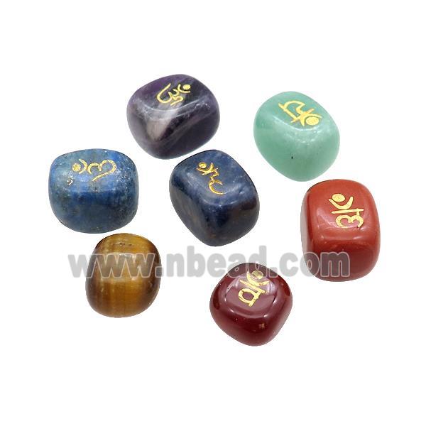 7 Chakra Symbol Natural Gemstone Cube Beads No Hole Undrilled Mixed
