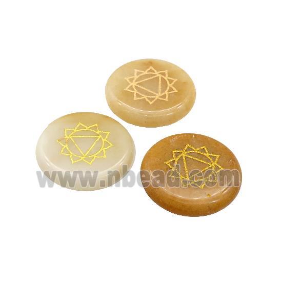 Natural Yellow Aventurine Coin Beads Undrilled Yoga Chakra Element Symbols