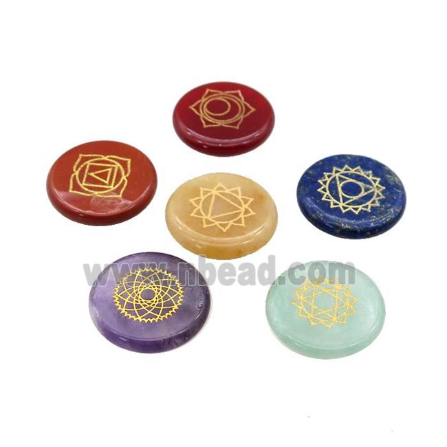 Natural Gemstone Coin Beads Undrilled Yoga Chakra Element Symbols Mixed