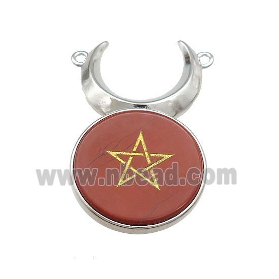 Red Jasper Coin Star Symbols Alloy Moon Pendant Platinum Plated