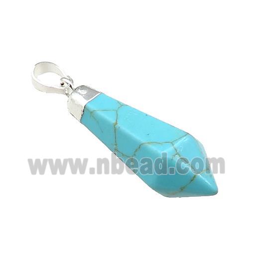 Synthetic Turquoise Pendulum Pendant Blue Silver Plated