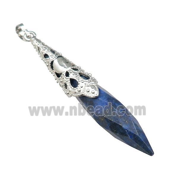 Natural Blue Lapis Lazuli Pendulum Pendant Platinum Plated