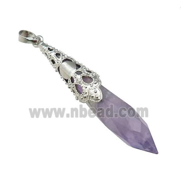 Natural Purple Amethyst Pendulum Pendant Platinum Plated