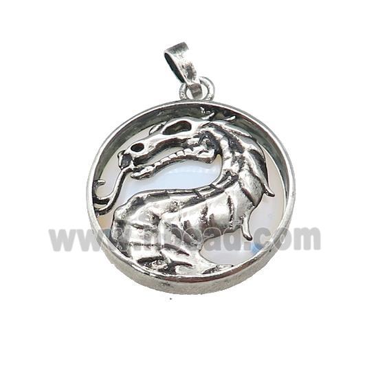 Alloy Zinc Dragon Pendant With White Opalite Antique Silver