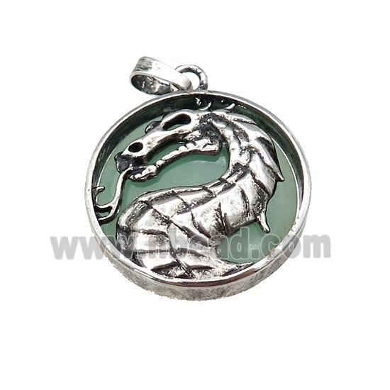 Alloy Zinc Dragon Pendant With Green Aventurine Antique Silver