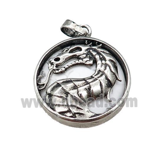 Alloy Zinc Dragon Pendant With White Howlite Antique Silver