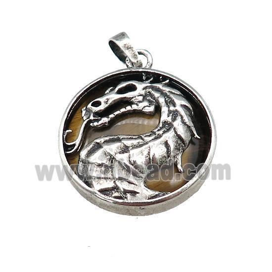 Alloy Zinc Dragon Pendant With Tiger Eye Stone Antique Silver