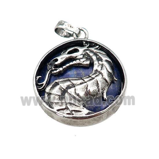 Alloy Zinc Dragon Pendant With Lapis Lazuli Antique Silver