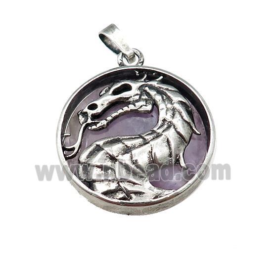 Alloy Zinc Dragon Pendant With Purple Amethyst Antique Silver