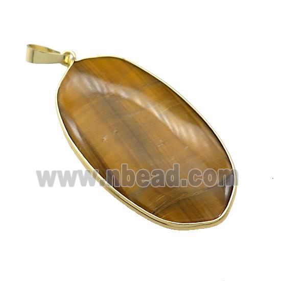 Natural Tiger Eye Stone Oval Pendant Gold Plated