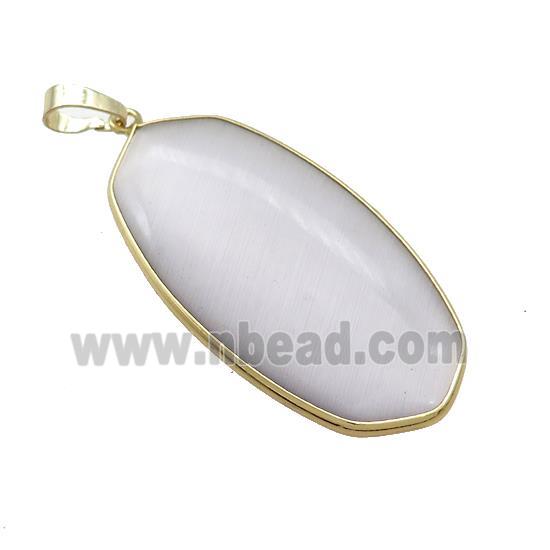 White Cat Eye Glass Oval Pendant Gold Plated
