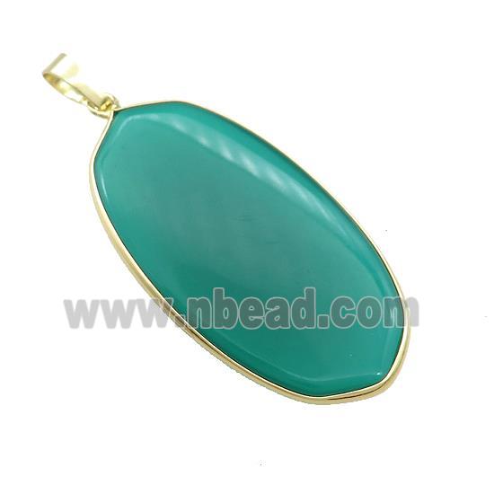 Green Cats Eye Glass Oval Pendant Gold Plated