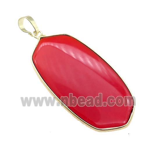 Red Cats Eye Glass Oval Pendant Gold Plated