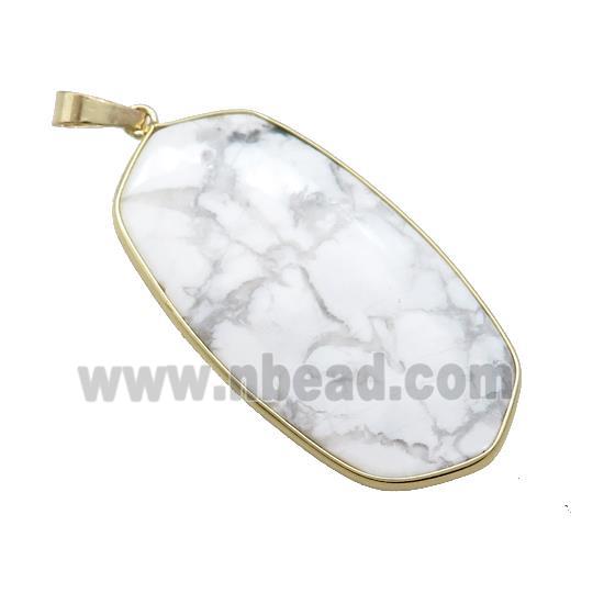 Natural White Howlite Turquoise Oval Pendant Gold Plated