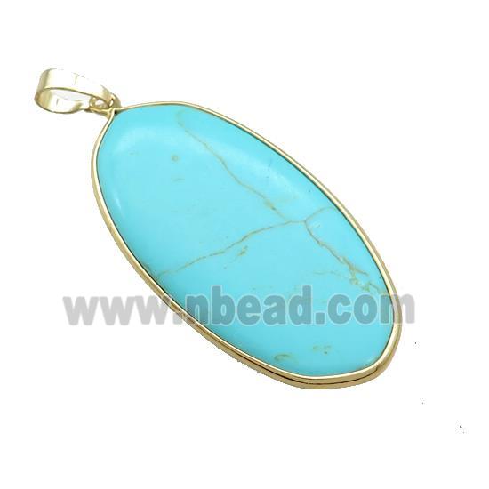 Howlite Turquoise Oval Pendant Teal Dye Gold Plated