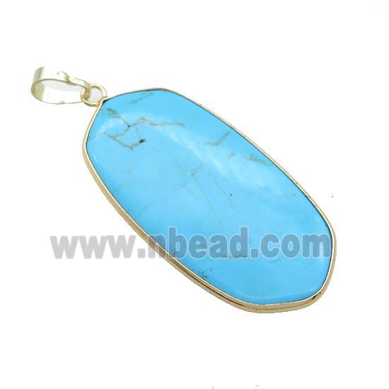 Blue Howlite Turquoise Oval Pendant Dye Gold Plated