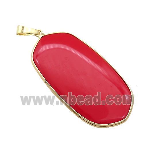 Red Howlite Oval Pendant Dye Gold Plated