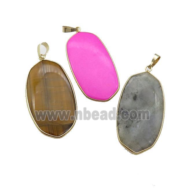 Mixed Gemstone Oval Pendant Dye Gold Plated