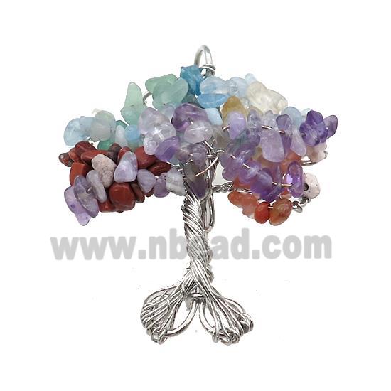 Natural Gemstone Chakra Pendant Tree Of Life Copper Wire Wrapped Platinum Plated