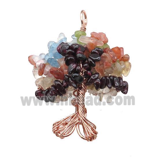 Natural Gemstone Chakra Pendant Tree Of Life Copper Wire Wrapped Rose Gold
