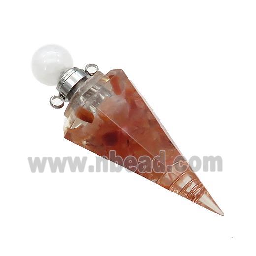 Red Carnelian Chips Perfume Bottle Pendant Resin Cone Platinum Plated
