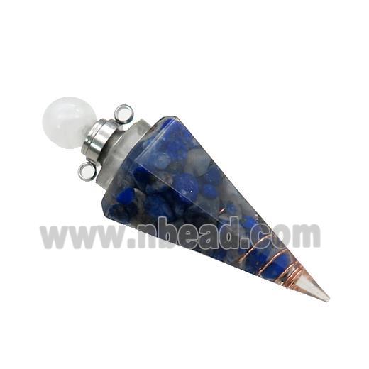 Natural Lapis Lazuli Chips Perfume Bottle Pendant Resin Cone Platinum Plated