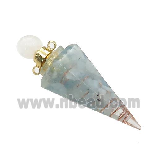 Natural Aquamarine Chips Perfume Bottle Pendant Resin Cone Gold Plated
