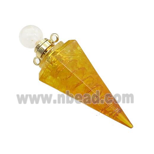 Yellow Citrine Chips Perfume Bottle Pendant Resin Cone Gold Plated