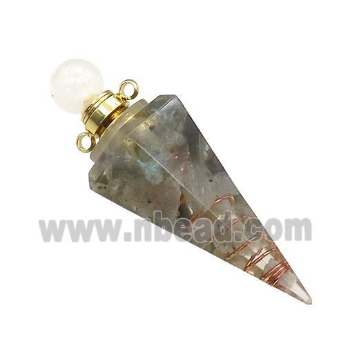 Natural labradorite Chips Perfume Bottle Pendant Resin Cone Gold Plated
