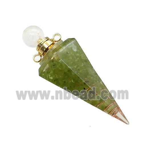 Green Peridot Chips Perfume Bottle Pendant Resin Cone Gold Plated