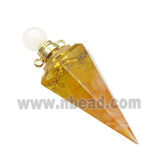 Citrine And Rose Quartz Chips Perfume Bottle Pendant Resin Cone Gold Plated