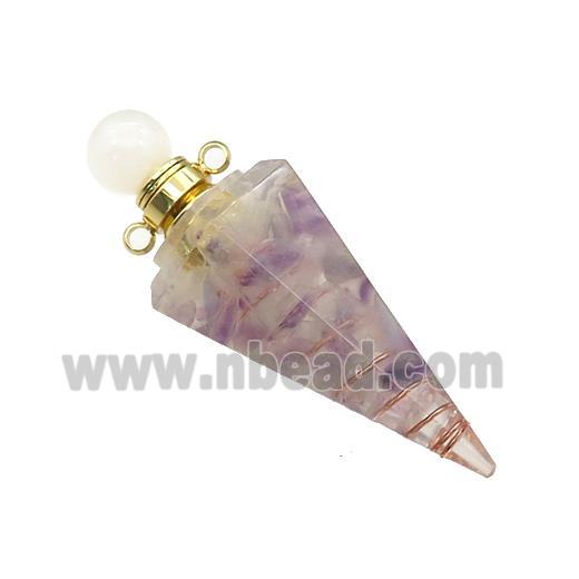 Natural Fluorite Chips Perfume Bottle Pendant Resin Cone Gold Plated
