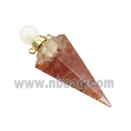 Red Carnelian Chips Perfume Bottle Pendant Resin Cone Gold Plated