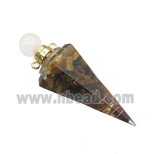 Tiger Eye Stone Chips Perfume Bottle Pendant Resin Cone Gold Plated