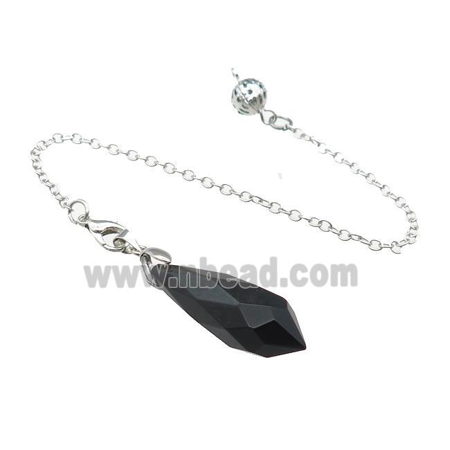 Natural Black Obsidian Pendulum Pendant With Copper Chain Platinum Plated