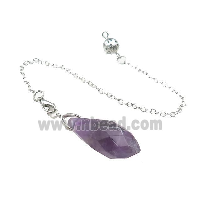 Natural Purple Amethyst Pendulum Pendant With Copper Chain Platinum Plated