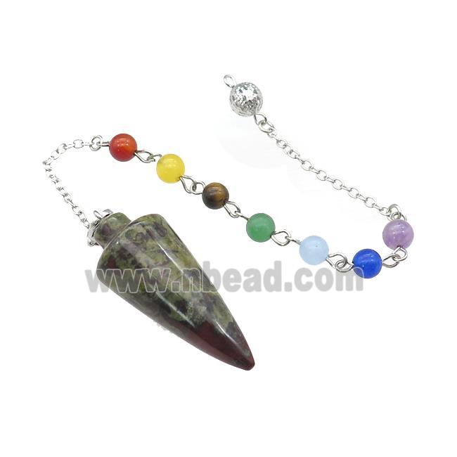 Dragon Bloodstone Pendulum Pendant With Gemstone Chakra Chain Platinum Plated